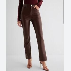 NWT Express ’90s Slim Super High Rise Faux Leather Pants Brown Size 14 Short